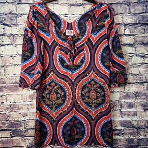 Juicy Couture Phoebe Print Beaded Multicolor Silk Tunic Dress Top Size 6